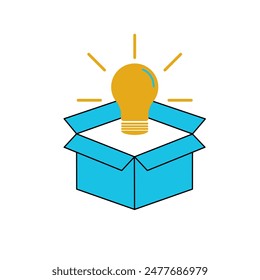 Open box with light bulb flat icon Idea and creativity solution