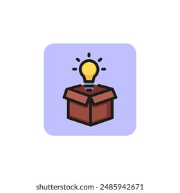 Cuadro abierto con icono de línea de bombilla. Idea, creatividad, solución. Concepto de inicio. La Ilustración vectorial se puede utilizar para temas como negocios, innovación, energía