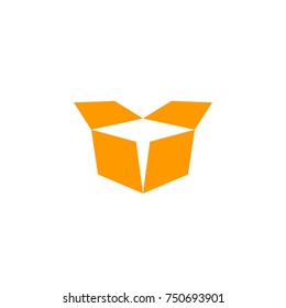 Open Box with Light Star Shape in Negative Space Logo Vector