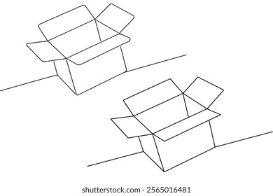  Open Box Line Drawing. continuous line box