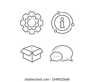 Open box line icon. Chat bubble, info sign elements. Delivery parcel sign. Cargo package symbol. Linear open box outline icon. Information bubble. Vector
