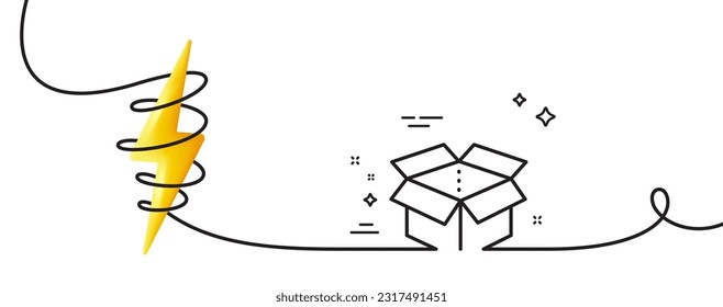 Open box line icon. Continuous one line with curl. Delivery parcel sign. Cargo package symbol. Open box single outline ribbon. Loop curve with energy. Vector