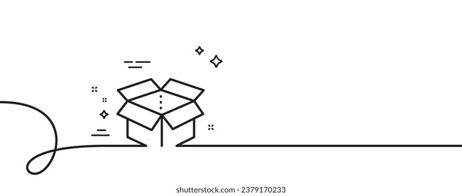 Open box line icon. Continuous one line with curl. Delivery parcel sign. Cargo package symbol. Open box single outline ribbon. Loop curve pattern. Vector