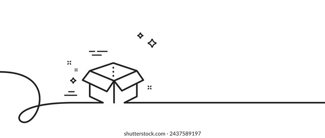 Open box line icon. Continuous one line with curl. Delivery parcel sign. Cargo package symbol. Open box single outline ribbon. Loop curve pattern. Vector