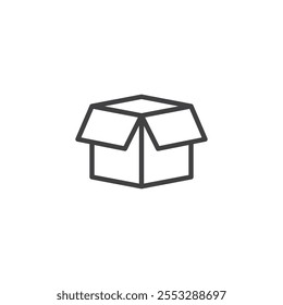 Icono de línea de caja abierta. signo de estilo lineal para concepto y Diseño web móvil. Un cuadro con el icono de Vector de contorno abierto de solapas. Símbolo de desembalaje, ilustración del logotipo. Gráficos de Vector