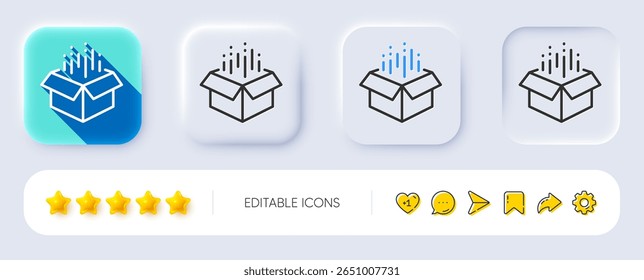 Symbol für Feldzeile öffnen. Neumorph, flacher Schatten, 3D-Tasten. Paketzeichen für Zustellung. Frachtverpackungssymbol. Symbol für das Zeilenöffnungsfeld. Symbole sozialer Medien. Vektorgrafik