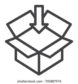 Open box line icon, outline vector sign, linear style pictogram isolated on white. Symbol, logo illustration. Editable stroke. Pixel perfect graphics
