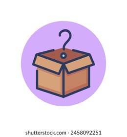 Abrir icono de línea de cuadro. Signo de interrogación, sorpresa, señal de contorno de carga. Entrega, paquete, concepto misterioso. Ilustración vectorial, elemento simbólico para Diseño web y App