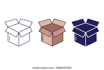 Open box line and solid vector icons