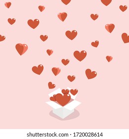 Open the box and many hearts, Surprise box with love concept.
