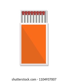 Open box of matches icon vector illustration isolated on white. Tool for starting fire made of small wooden sticks or stiff paper in red paperbox