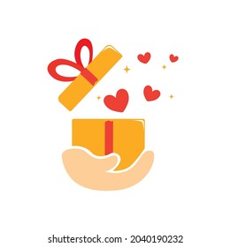 Open box with mini hearts on hand
