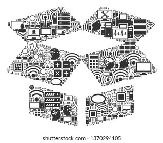 Open Box mosaic icon combined for bigdata and computing purposes. Vector open box mosaics are combined from computer, calculator, connections, wi-fi, network,