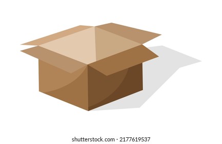 Open box on a white background. Empty and open box design in cartoon style. Vector illustration