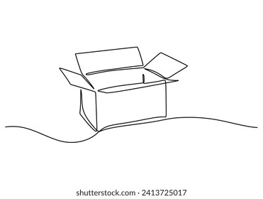 Open box one continuous line drawing. Vector gift surprise concept.