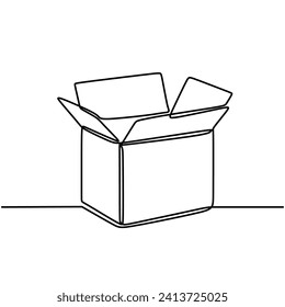 Open box one continuous line drawing. Vector gift surprise concept.