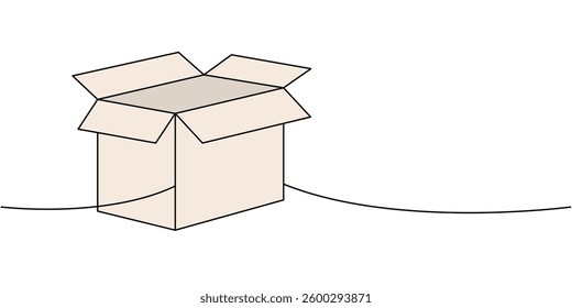 Open box one line colored continuous drawing. Carton delivery packaging box. Vector illustration.