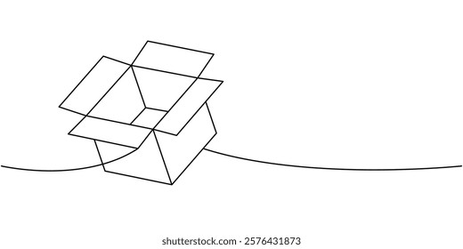 Open box one line continuous drawing. Cardboard box. Vector illustration.