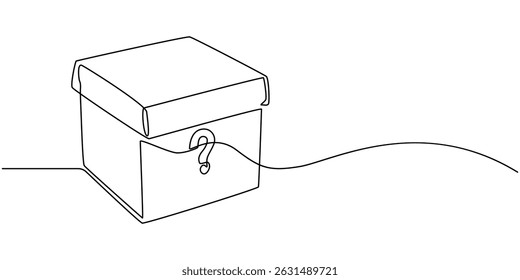 Open box one line continuous drawing. Carton delivery packaging box. Vector illustration, Cardboard box continuous one line drawing. Online shopping, fast delivery concept in simple linear style.
