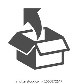 open box with out arrow vector icon isolated on white background. Packaging box icon for web, mobile apps and ui design