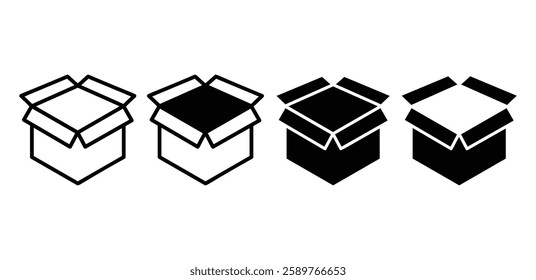 open box package icon vector design black white outline and black solid color illustration set isolated