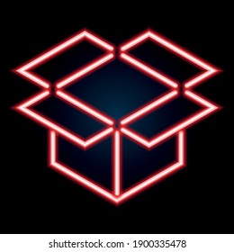 Open box package neon icon. Vector illustration symbol, ready to use, for banner, website, print promotional.