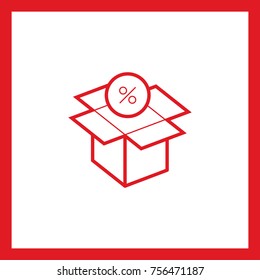 Open box with percent line vector icon