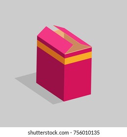 An open box of pink color with an orange ribbon . The concept of a holiday. Vector illustration.