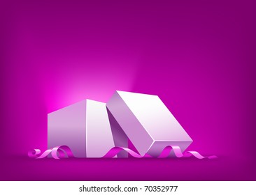 open box with pink ribbon vector illustration. Gradient mesh used
