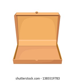 Open box for pizza cartoon illustration. Low empty carton package. Cardboard box concept. Vector illustration can be used for topics like order delivery, packing, postage