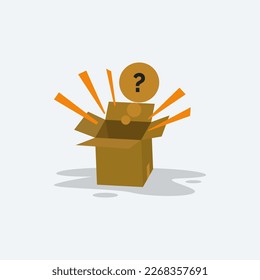 Open box and question mark, mystery box concept illustration
