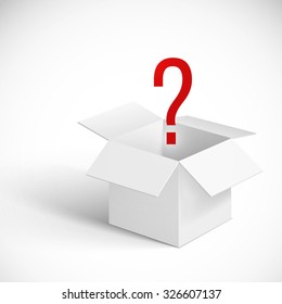 Open box with Question Sign. Vector illustration.