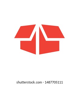 Open Box Red Icon On White Background. Red Flat Style Vector Illustration.