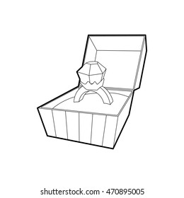 Open box with ring icon in outline style isolated on white background
