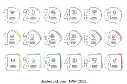 Open box, Seo gear and Messenger mail line icons set. Infographic timeline. Smartwatch, Buying and Web shop signs. Delivery package, Cogwheel, New e-mail. Digital time. Technology set. Vector