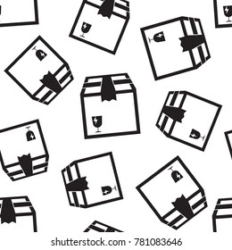 Open box shipping seamless pattern background. Business flat vector illustration. Open box delivery sign symbol pattern.