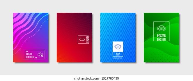 Open Box Sign. Poster Design, Cover Template. Car, Certificate And Eyeglasses Line Icons Set. Transport, Best Employee, Optometry. Delivery Package. Business Set. Abstract Background. Vector