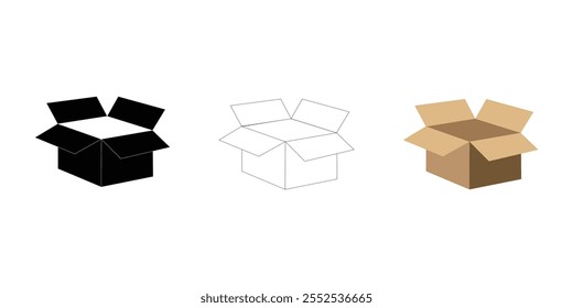 Open Box silhouette vector icon set with white background.