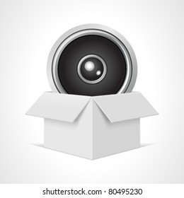 Open box with speakers vector illustration. Eps 10.