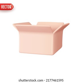 Open box the square form. Cardboard packing. Realistic 3d design In plastic cartoon style. Pink Icon isolated on white background. Vector illustration