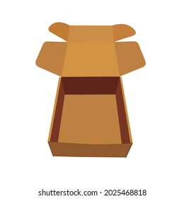 Open box, square shape, cardboard material, front view.