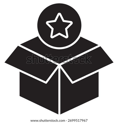 Open Box with Star Badge Icon, Star Reward Gift Box, Premium Achievement Package, Exclusive Appreciation Box, Celebration Bonus Unboxing, vector