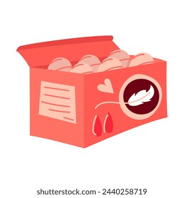 An open box with tampons. Cute hand-drawn menstrual tampons isolated by vector illustration. An open tampon box. The doodle style describes women's intimate hygiene, menstrual hygiene, and healthcare
