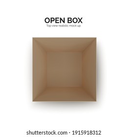 Open box top view. paper parcel. Realistic carton. Vector illustration isolated on white