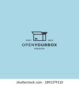 Open box and unpack logo concept with minimalist style for delivery and cargo company