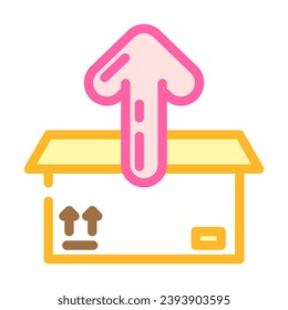 cuadro abierto que muestra el vector de color del contenido de carga. cuadro abierto desempaquetando el signo de contenido de carga. ilustración de símbolo aislado