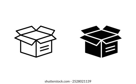 Conjunto de iconos de Vector de caja abierta en color blanco y negro.