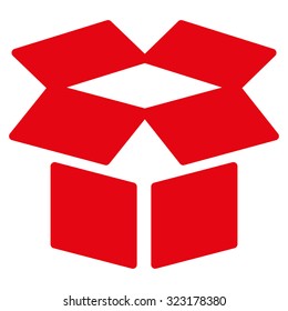 Open Box vector icon. Style is flat symbol, red color, rounded angles, white background.