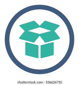 Open Box vector icon. Style is bicolor flat rounded symbol, cobalt and cyan colors, rounded angles, white background.