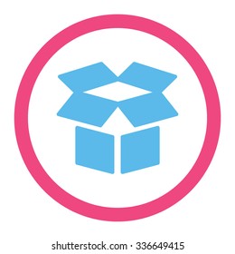 Open Box vector icon. Style is bicolor flat rounded symbol, pink and blue colors, rounded angles, white background.